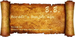 Bordás Benjámin névjegykártya